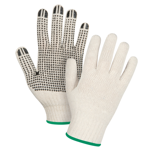 Lightweight Dotted String Knit Gloves, Poly/Cotton, Single Sided, 7 Gauge, Medium