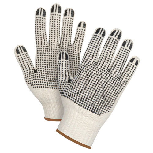 Heavyweight Double-Sided Dotted String Knit Gloves, Poly/Cotton, Double Sided, 7 Gauge, Large