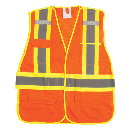 CSA Compliant High Visibility Surveyor Vest, High Visibility Orange, Medium, Polyester