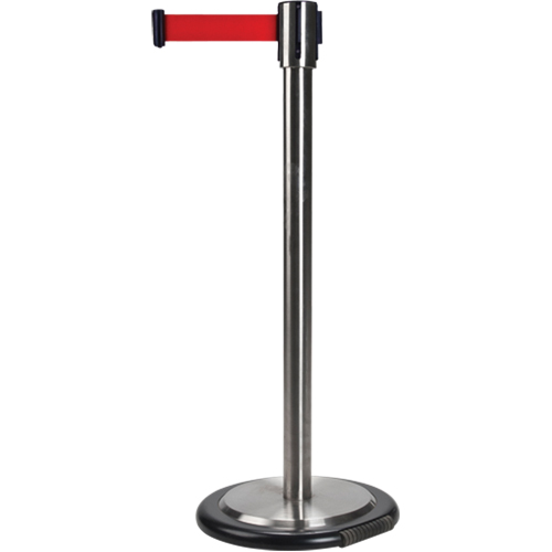 Free-Standing Crowd Control Barrier, Steel, 35" H, Red Tape, 7' Tape Length