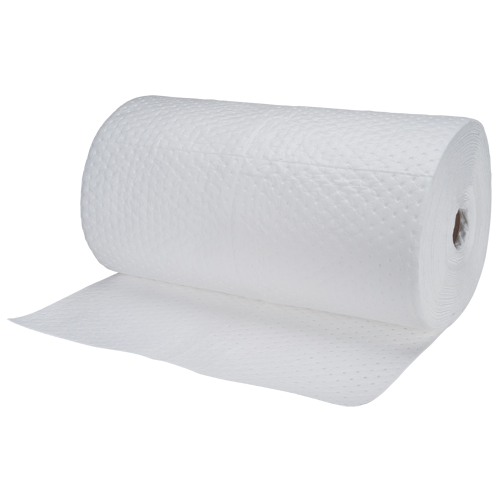 Industrial-Grade Fine Fibre Sorbent Rolls, Heavyweight, 150' L x 30" W, 70 gal. Absorbancy