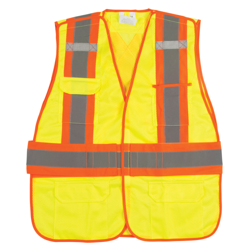 CSA Compliant High Visibility Surveyor Vest, High Visibility Lime-Yellow, Medium, Polyester