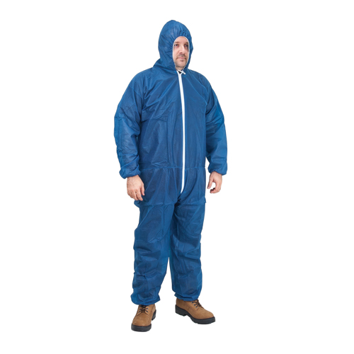 Hooded Coveralls, Medium, Blue, Polypropylene