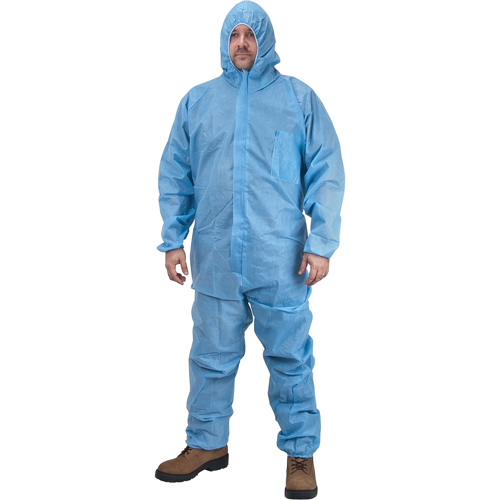 Premium Hooded Coveralls, X-Large, Blue, Polypropylene