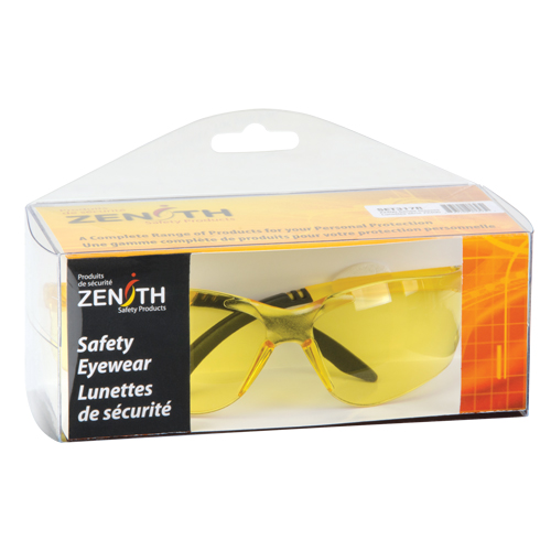 Z2400 Series Safety Glasses, Amber Lens, Anti-Scratch, ANSI Z87+