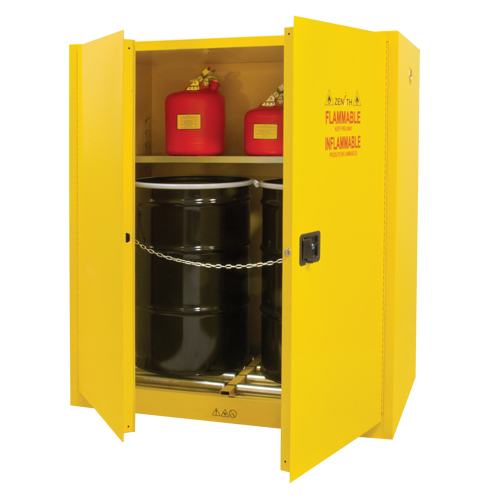 Vertical Drum Storage Cabinet, 110 US gal. Cap., 2 Drums, Yellow