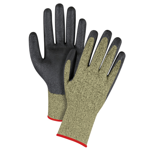Black & Yellow Seamless Stretch Cut-Resistant Gloves, Size Small/7, 13 Gauge, Foam Nitrile Coated, Aramid Shell, ASTM ANSI Level A6