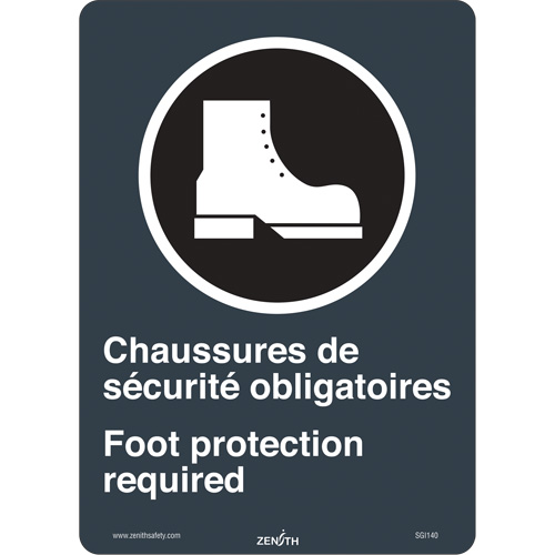Chaussures de Sécurité / Foot Protection CSA Standard Safety Sign, 14" x 10", Vinyl, Bilingual with Pictogram