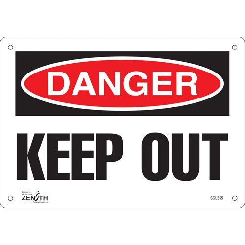 "Keep Out" Sign, 7" x 10", Aluminum, English