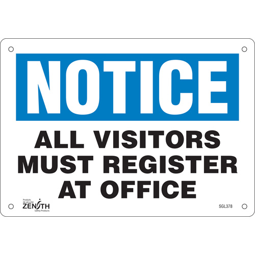 "All Visitors Must Register" Sign, 7" x 10", Plastic, English