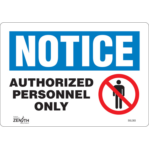 "Authorized Personnel Only" Sign, 7" x 10", Vinyl, English with Pictogram