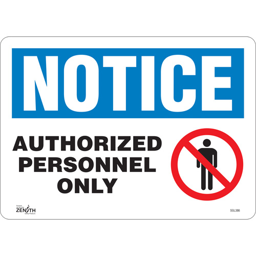 "Authorized Personnel Only" Sign, 10" x 14", Vinyl, English with Pictogram