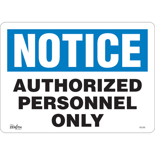 "Authorized Personnel Only" Sign, 10" x 14", Vinyl, English