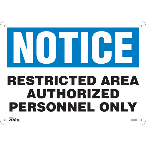 "Authorized Personnel Only" Sign, 10" x 14", Plastic, English