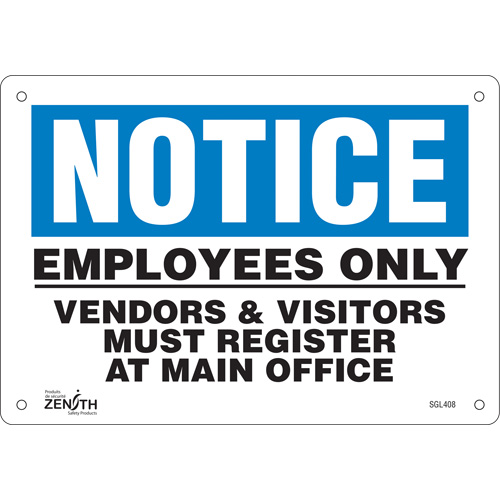 "Employees Only" Sign, 7" x 10", Plastic, English