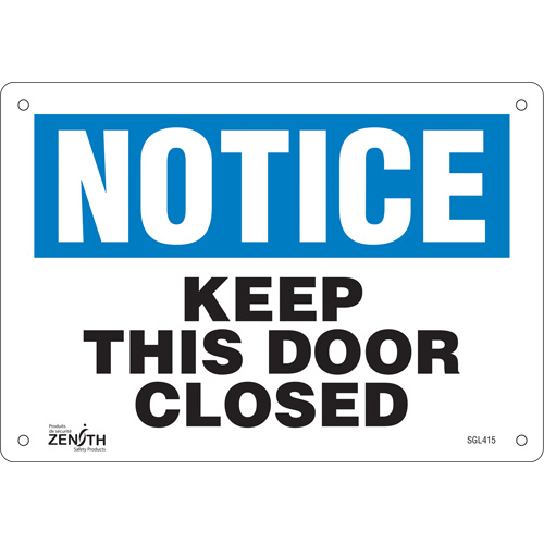 "Keep This Door Closed" Sign, 7" x 10", Aluminum, English