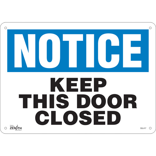 "Keep This Door Closed" Sign, 10" x 14", Plastic, English