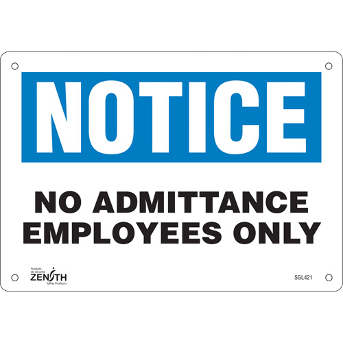 "Employees Only" Sign, 7" x 10", Aluminum, English