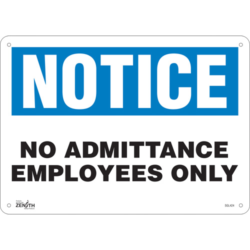 "Employees Only" Sign, 10" x 14", Aluminum, English