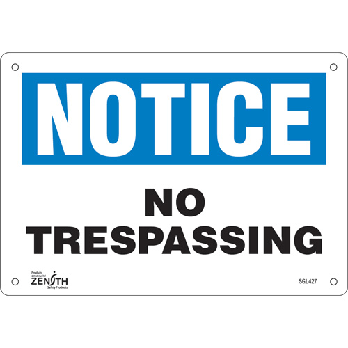 "No Trespassing" Sign, 7" x 10", Aluminum, English