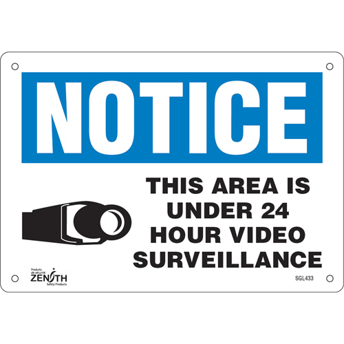"24 Hour Surveillance" Sign, 7" x 10", Aluminum, English with Pictogram