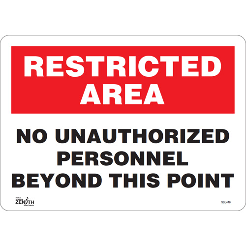 "No Unauthorized Personnel" Sign, 10" x 14", Vinyl, English