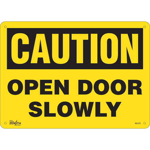 "Open Door Slowly" Sign, 10" x 14", Aluminum, English