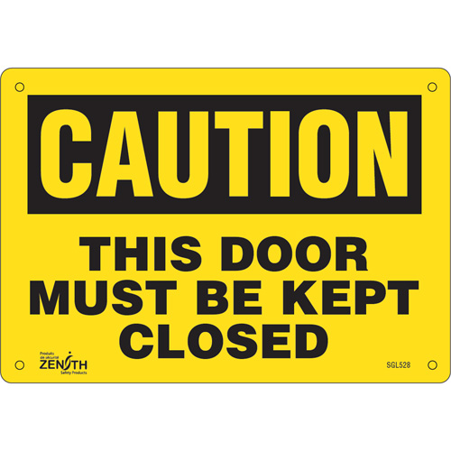 "This Door Must Be Kept Closed" Sign, 7" x 10", Plastic, English