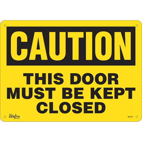 "This Door Must Be Kept Closed" Sign, 10" x 14", Plastic, English