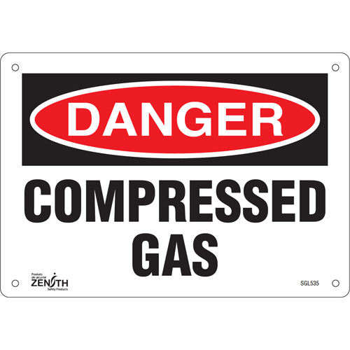 "Compressed Gas" Sign, 7" x 10", Aluminum, English