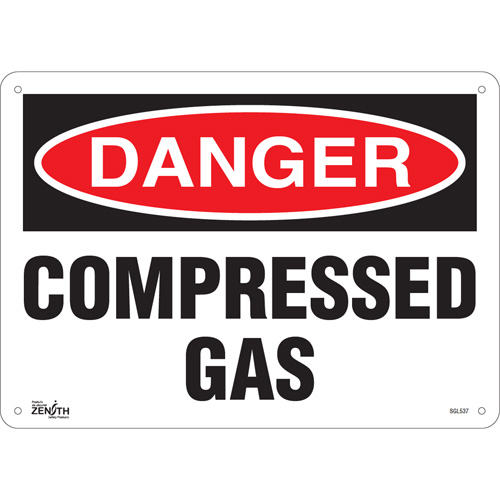 "Compressed Gas" Sign, 10" x 14", Plastic, English