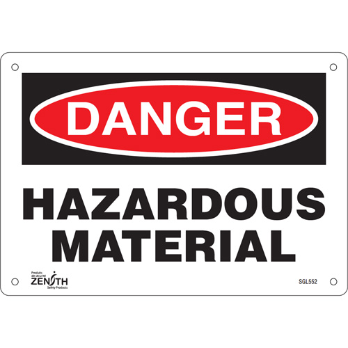 "Hazardous Material" Sign, 7" x 10", Plastic, English