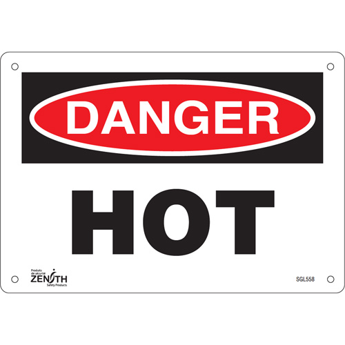 "Danger Hot" Sign, 7" x 10", Plastic, English
