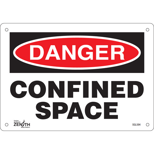 "Confined Space" Sign, 7" x 10", Plastic, English