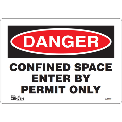 "Confined Space Enter By Permit Only" Sign, 7" x 10", Vinyl, English