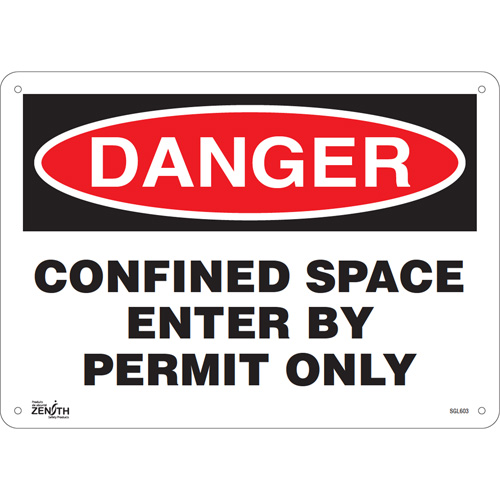 "Confined Space Enter By Permit Only" Sign, 10" x 14", Plastic, English