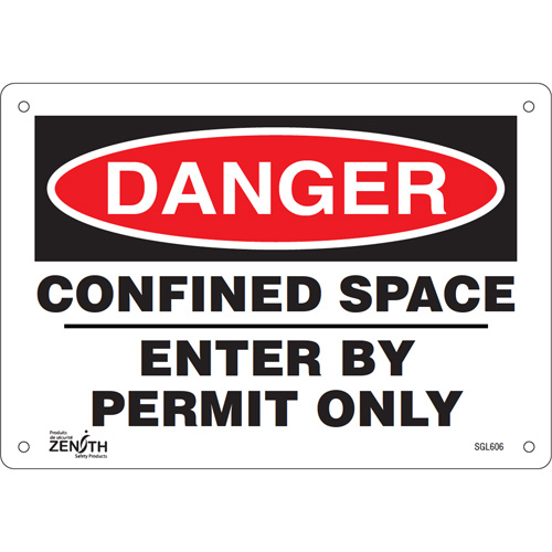 "Confined Space Enter By Permit Only" Sign, 7" x 10", Plastic, English