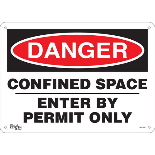"Confined Space Enter By Permit Only" Sign, 10" x 14", Plastic, English
