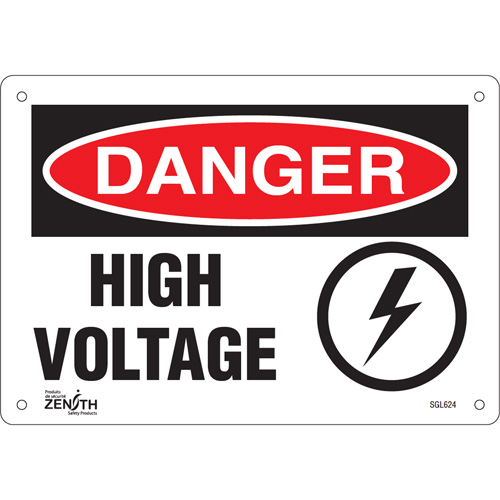 "High Voltage" Sign, 7" x 10", Plastic, English with Pictogram