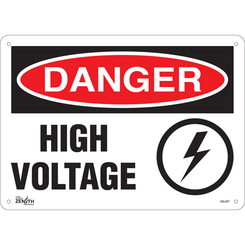 "High Voltage" Sign, 10" x 14", Plastic, English with Pictogram