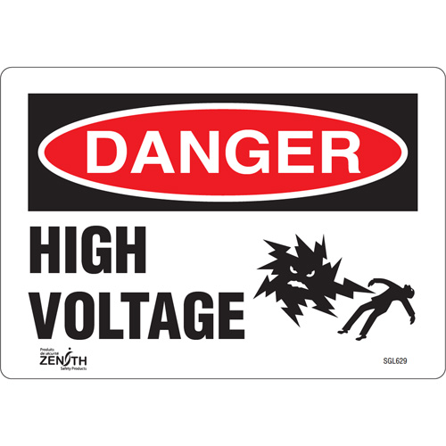 "High Voltage" Sign, 7" x 10", Vinyl, English with Pictogram