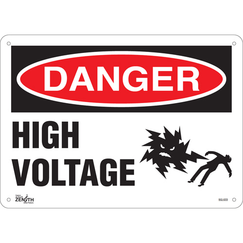 "High Voltage" Sign, 10" x 14", Plastic, English with Pictogram