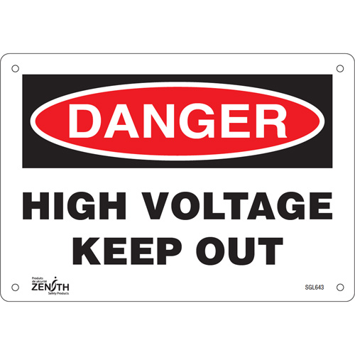 "High Voltage Keep Out" Sign, 7" x 10", Aluminum, English