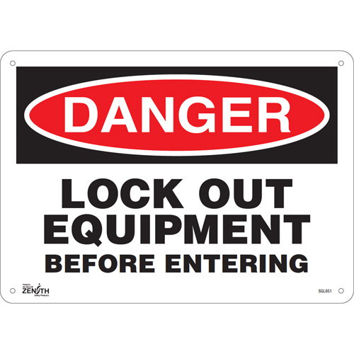 "Lock Out Equipment Before Entering" Sign, 10" x 14", Plastic, English
