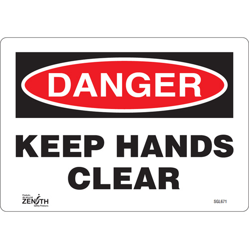 "Keep Hands Clear" Sign, 7" x 10", Vinyl, English