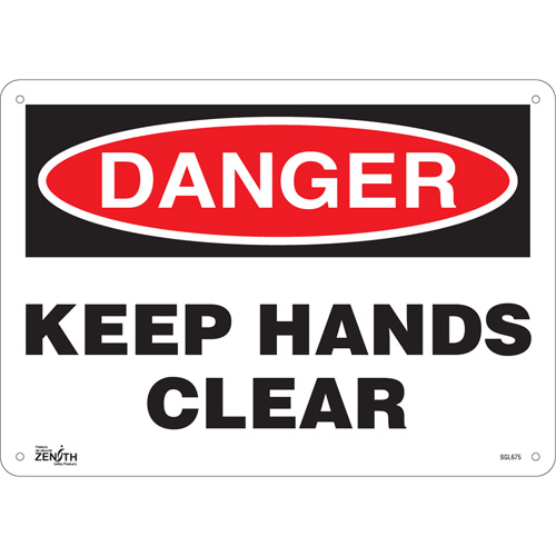 "Keep Hands Clear" Sign, 10" x 14", Plastic, English