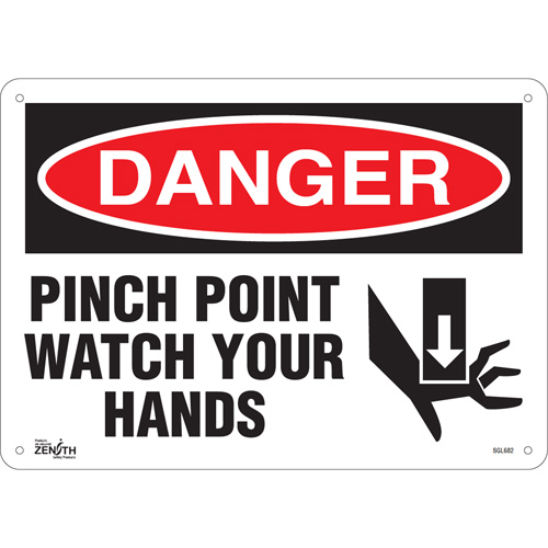 "Pinch Point" Sign, 10" x 14", Aluminum, English with Pictogram