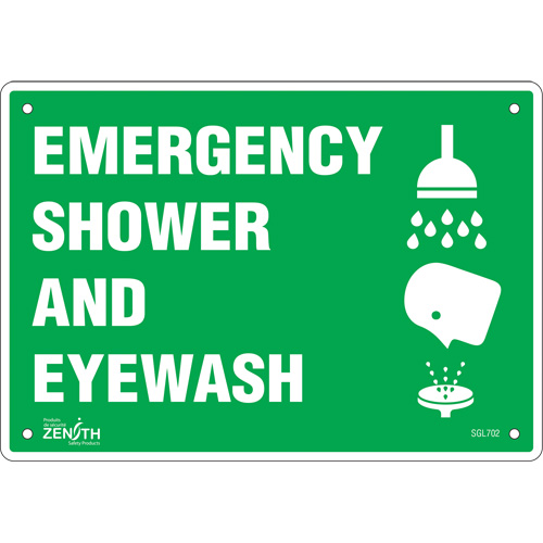"Emergency Shower And Eyewash" Sign, 7" x 10", Plastic, English with Pictogram