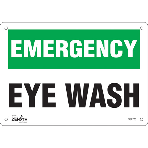 "Eye Wash" Sign, 7" x 10", Plastic, English