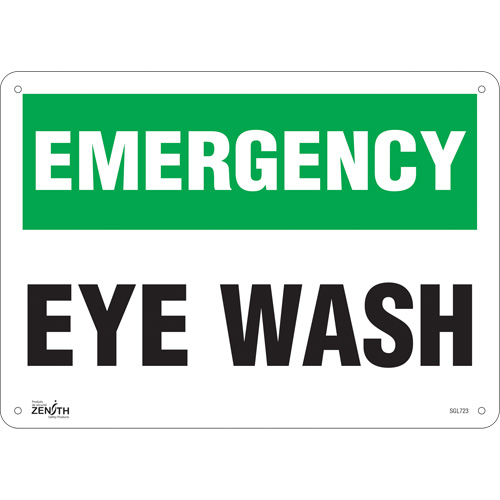 "Eye Wash" Sign, 10" x 14", Plastic, English